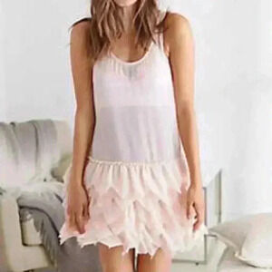 Aerie Size Medium Sheer Slip Dress Ballet Pink Ruffle Hem Scoop Neck Sleeveless